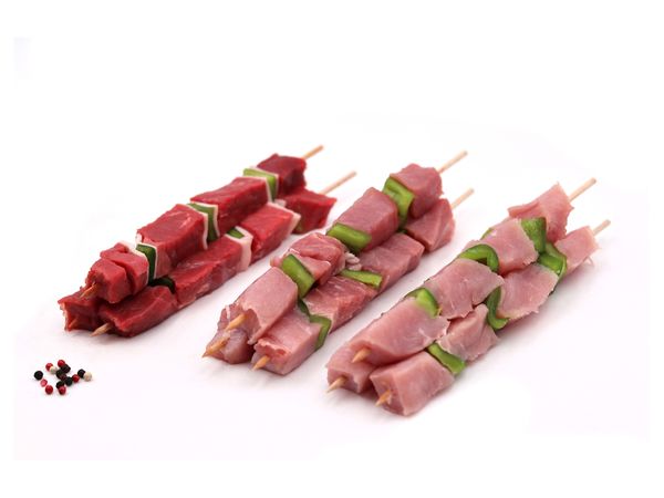 Assortiment 10 brochettes de bœuf + 10 brochettes de porc + 10 brochettes de dinde
