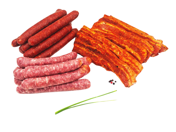 Poitrines de Porc tranchées épicées x 15 + chipolatas x15 + merguezx15