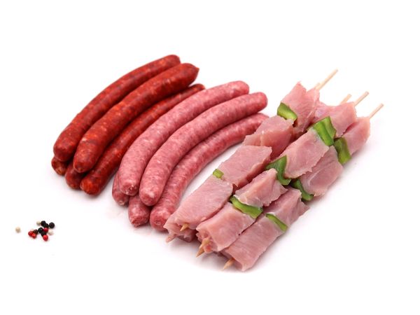 Brochettes de dinde x 12 + chipolatas x 15 + merguez x 15